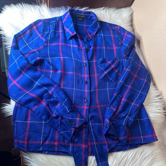 Sanctuary Haley Tie Front Button Down Flannel Shirt Size Small - Picture 8 of 13